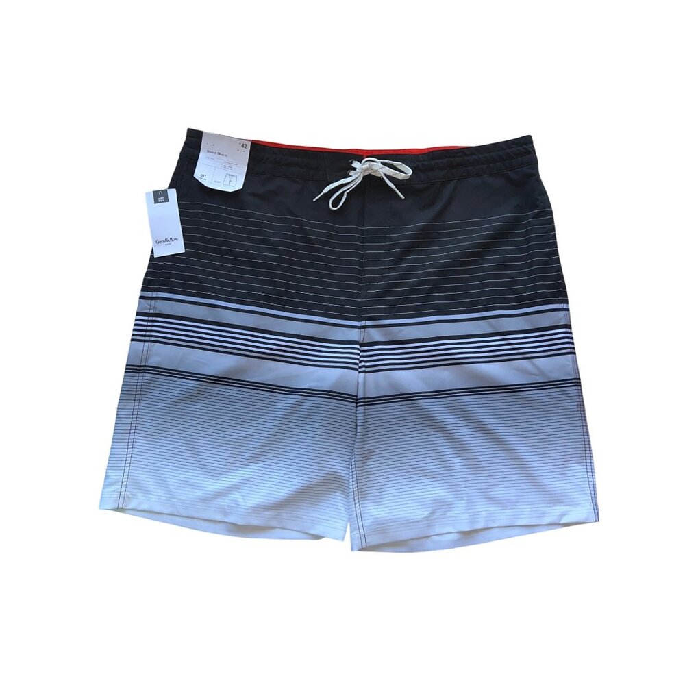 Goodfellow & Co Mens Board Shorts 42 Black & Gray Striped 10" Inseam New